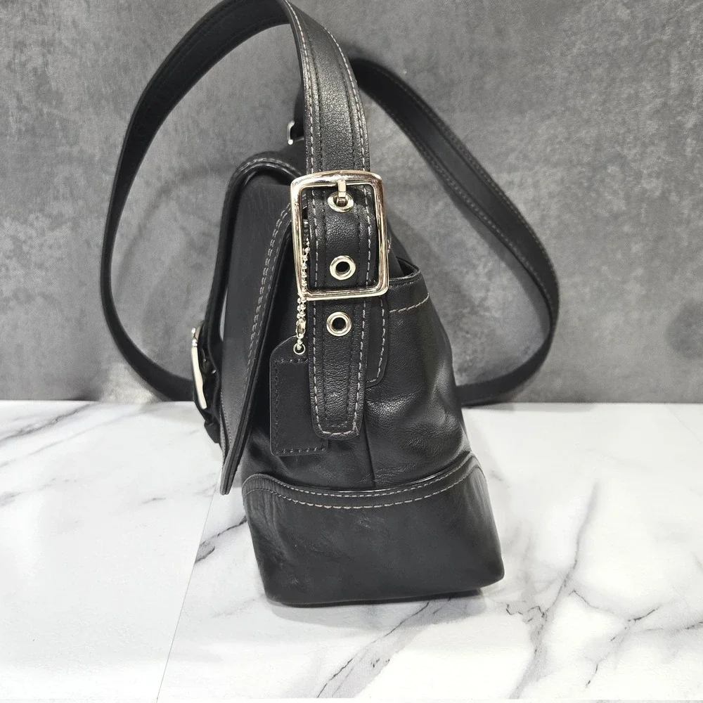 Coach Soho Buckle Flap Shoulder Bag Black Leather Women Small Handbag F11196